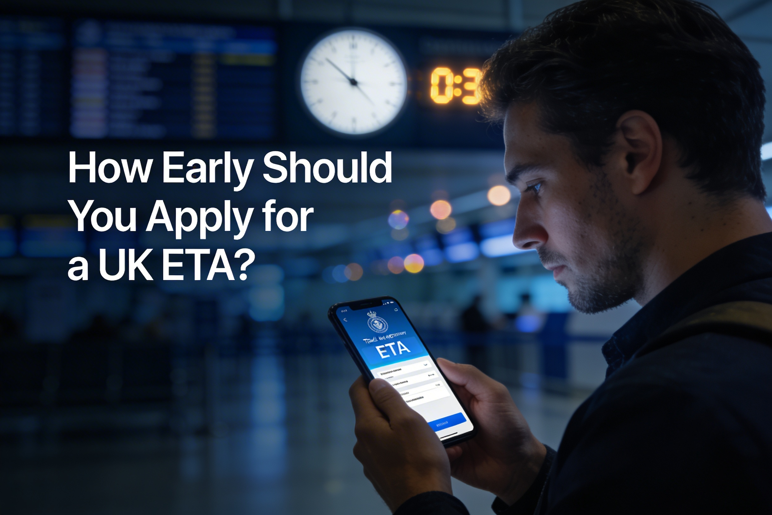 How early to apply for UK ETA before travel – traveller checking ETA approval at airport